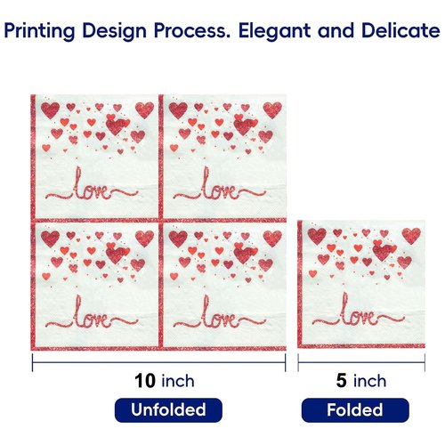40Pcs Happy Valentines Day Napkins, Party Supplies Disposable Lunch Napkins with Red and Pink Love Heart Design for Valentines Parties, Weddings, Anniversaries, and Romantic Dinners