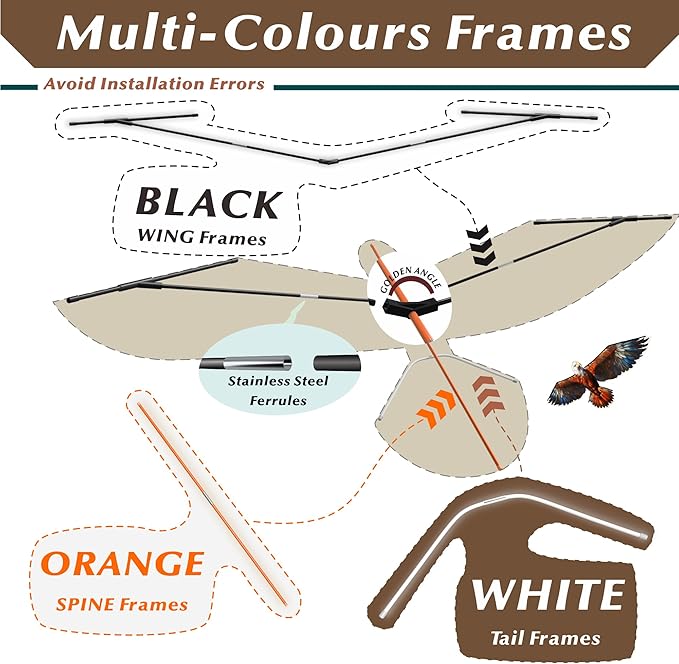 ORGCLDKT- 3D Lifelike Style Bird/Eagle Kite, Super Easy to Fly with, Ideal for Kids, Adults, Girls, Boys. Kites for The Beach, Grassland, Hiking