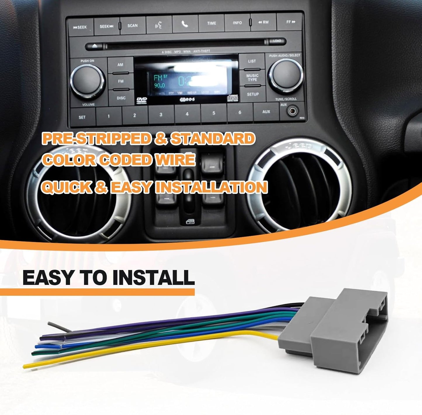 KEVWR 2006-2016 2008-2016 2004-2016 Car Stereo Wiring Harness Radio Wire with Antenna Adapter Connector Compatible