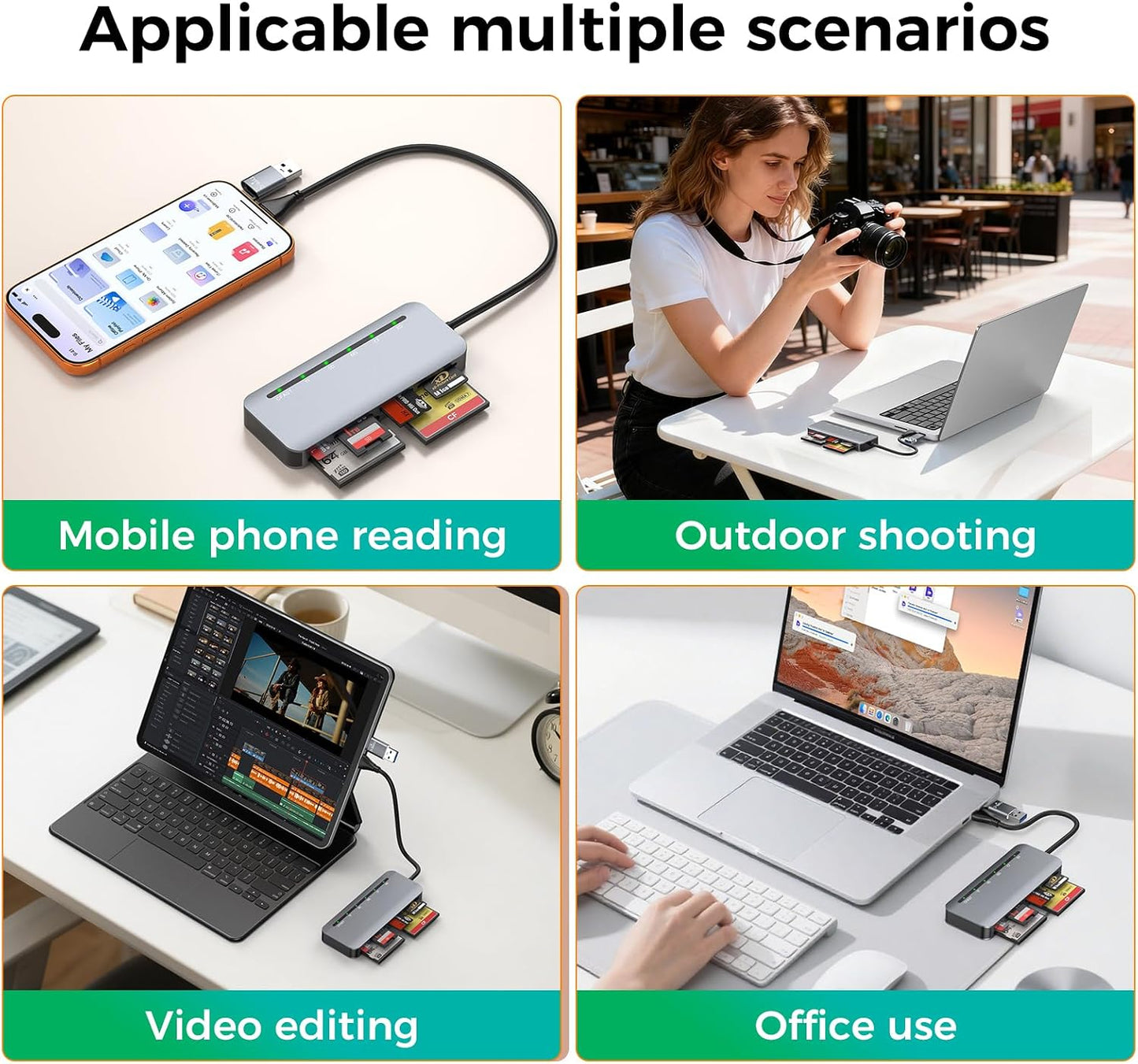 Rytaki Pro 6-in-1, 3.0 6 5Gbps 17-15 CFast Card Reader USB Multi Card Reader for CFast/CF/SD/TF/XD/MS, Simultaneous