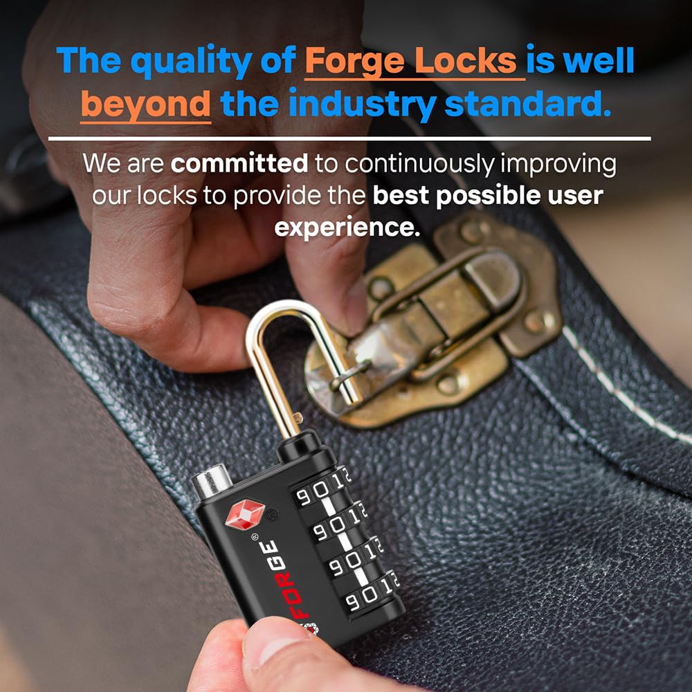 Forge Dual-Opening: Key or Combination Lock, TSA Approved Lock for Luggage, Pelican case, Travel, Gym, School,Luggage Combination Lock,Travel Bag Lock (Black 2 Pack)