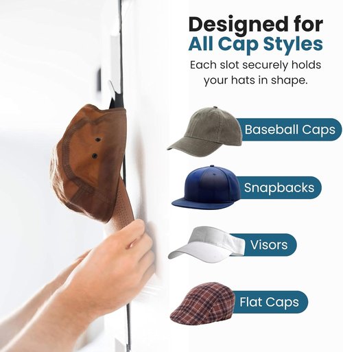 Jokari Over The Door Cap Rack Organizer - Adjustable Hat Storage System | Holds 16 Baseball Caps