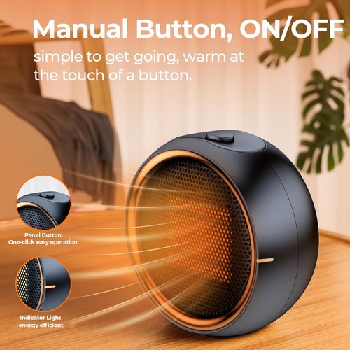 ASNUG Portable Electric Space Heater - 500W PTC Ceramic Design for Fast Indoor Heating | Quiet & Safe Mini Desk Heater