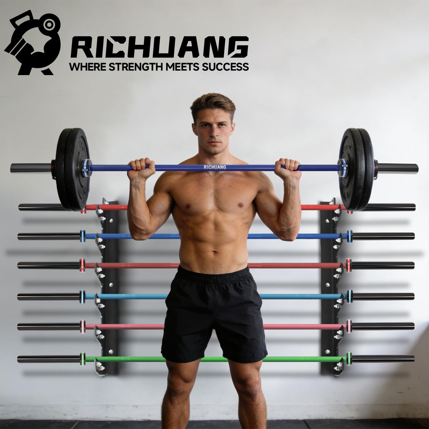 RICHUANG Olympic Barbell 5FT 26.5LB – 2" Weightlifting Bar for Home Gym Fitness, Squats, Deadlifts, Hip Thrusts, Bench Press, Strength Training – 500LB Capacity – Blue