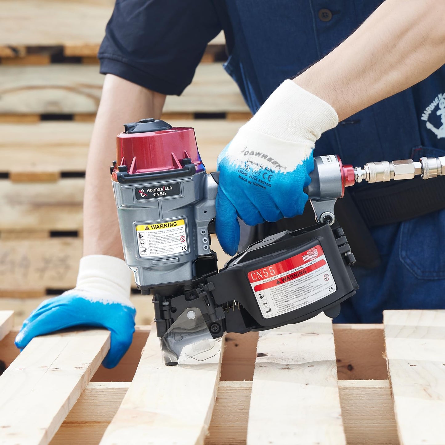 Goodnailer CN55 Siding Nailer 15 Degree 1 Inch To 2-1/4-Inch Coil Siding Nailer Fast Shooting for Wooden Pallet Packing Wood Fencing