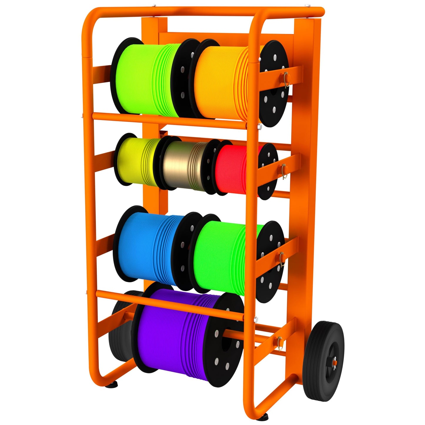 Wire Spool Rack Cable Caddy,Portable Wire Rack Dispenser with Wheel, Automotive Wiring Storage, Multi-Spool Wire/Cable Dispenser, Electrical Wire Spool Holder Cart with Storage Tray (Orange)