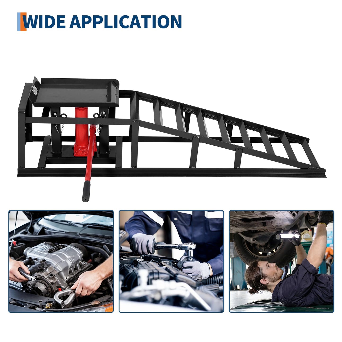 2 Pcs Hydraulic Car Ramps, 5 Ton (11,065 LBS) Heavy Duty Steel Car Lift Ramps with Hydraulic Jack for Oil Changes & Truck Repair, 9.4"-13.34" High Lift, Home Garage Vehicle Ramps