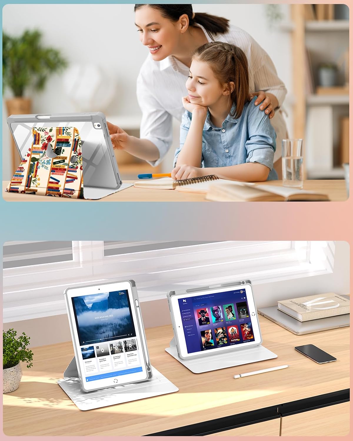Uppuppy 9th/8th/7th 3rd/ 10.5 360 7/8/9 10.2 for iPad Generation Case for iPad Air Pro Case - Rotating Stand Folio