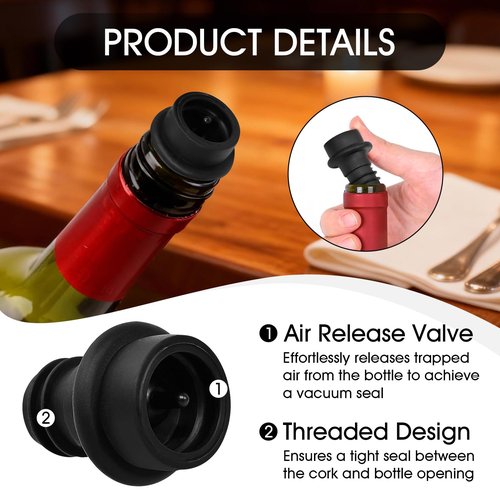 Dirvcp 12-Pack Wine Vacuum Stoppers, Reusable Silicone Wine Saver Preserver, Air Seal to Keep Wine Fresh, Universal Black Bottle Sealer Set for Red & White Wine