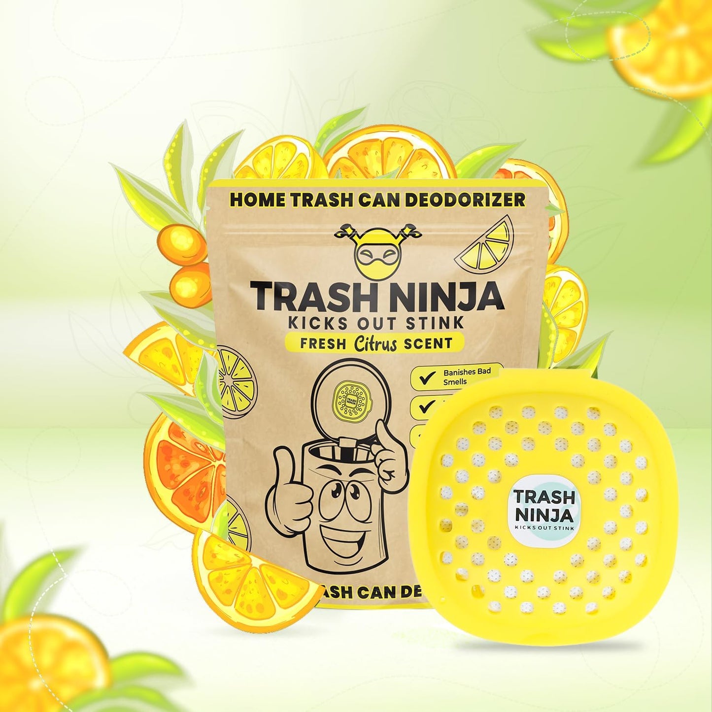 Trash Ninja Odor Eliminator - Long-Lasting Citrus Scent Deodorizer with Activated Charcoal | Perfect for Garbage Cans, Fridges, and Bathrooms