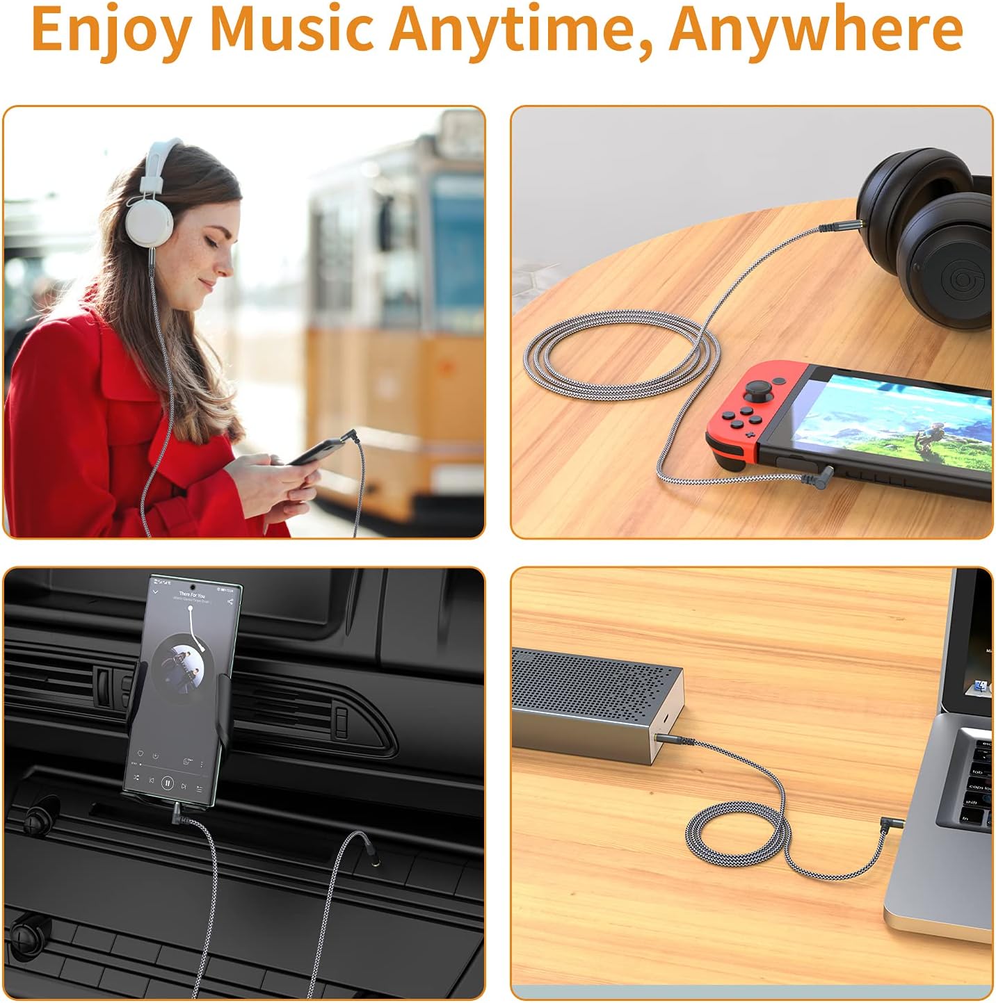 MCSPER 2 Pack 6.6ft/2M 90 3.5mm 1/8 Aux Cable, TRS Auxiliary Cables Degree Right Nylon Braided AUX Cord for Car