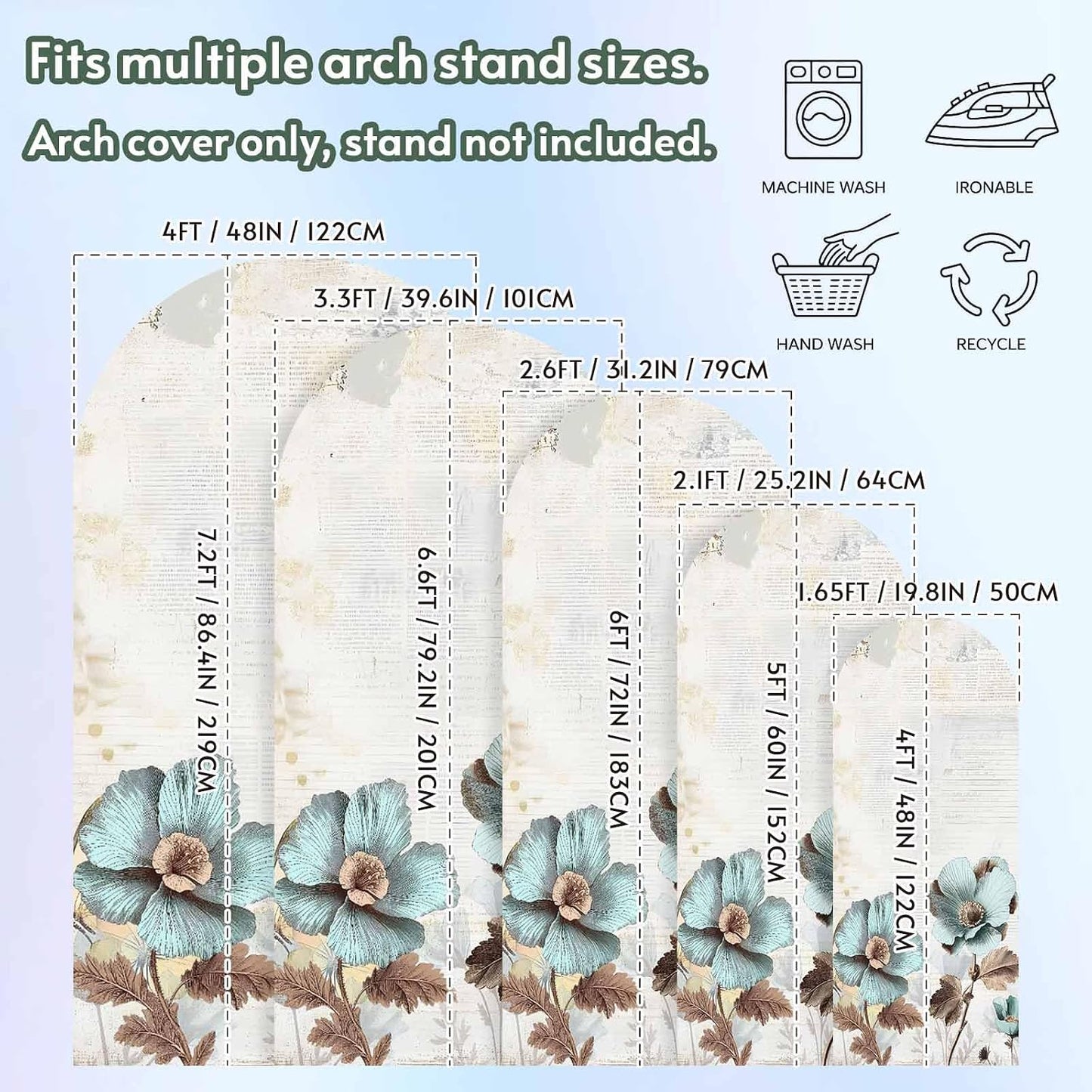 Duskova Living 4 Blue Broccoli Arch Backdrop Cover FT, Vintage Flower Victorian Style Wedding Arch Cover Stretchy