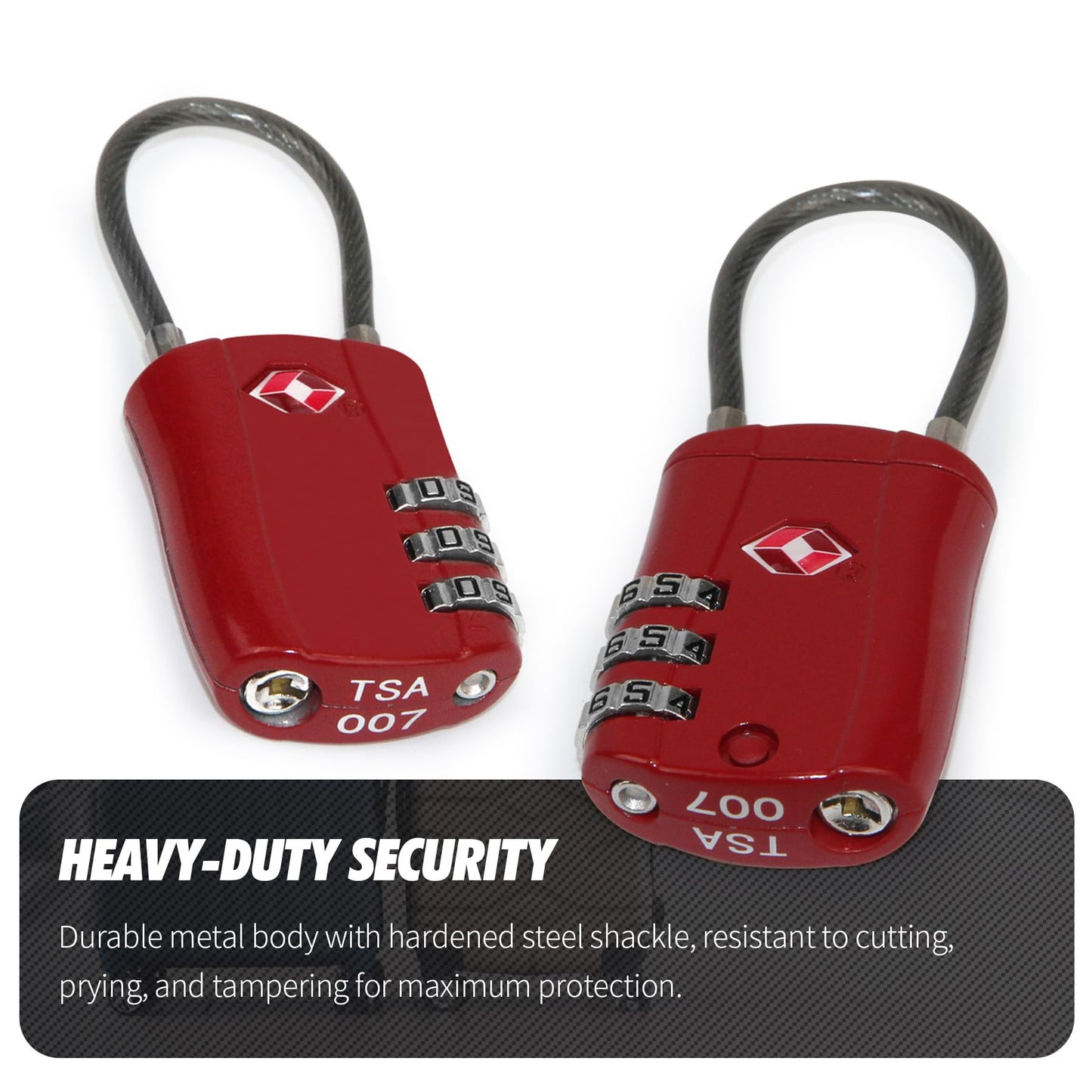Zoofen 2 Pack Cable Luggage Locks TSA Approved,3-Digit Combination Lock with Alloy Body,TSA Accepted Padlock for Luggage/Suitcase/Backpack/Lockers/Bags/Gym(ZJY-821,Red)