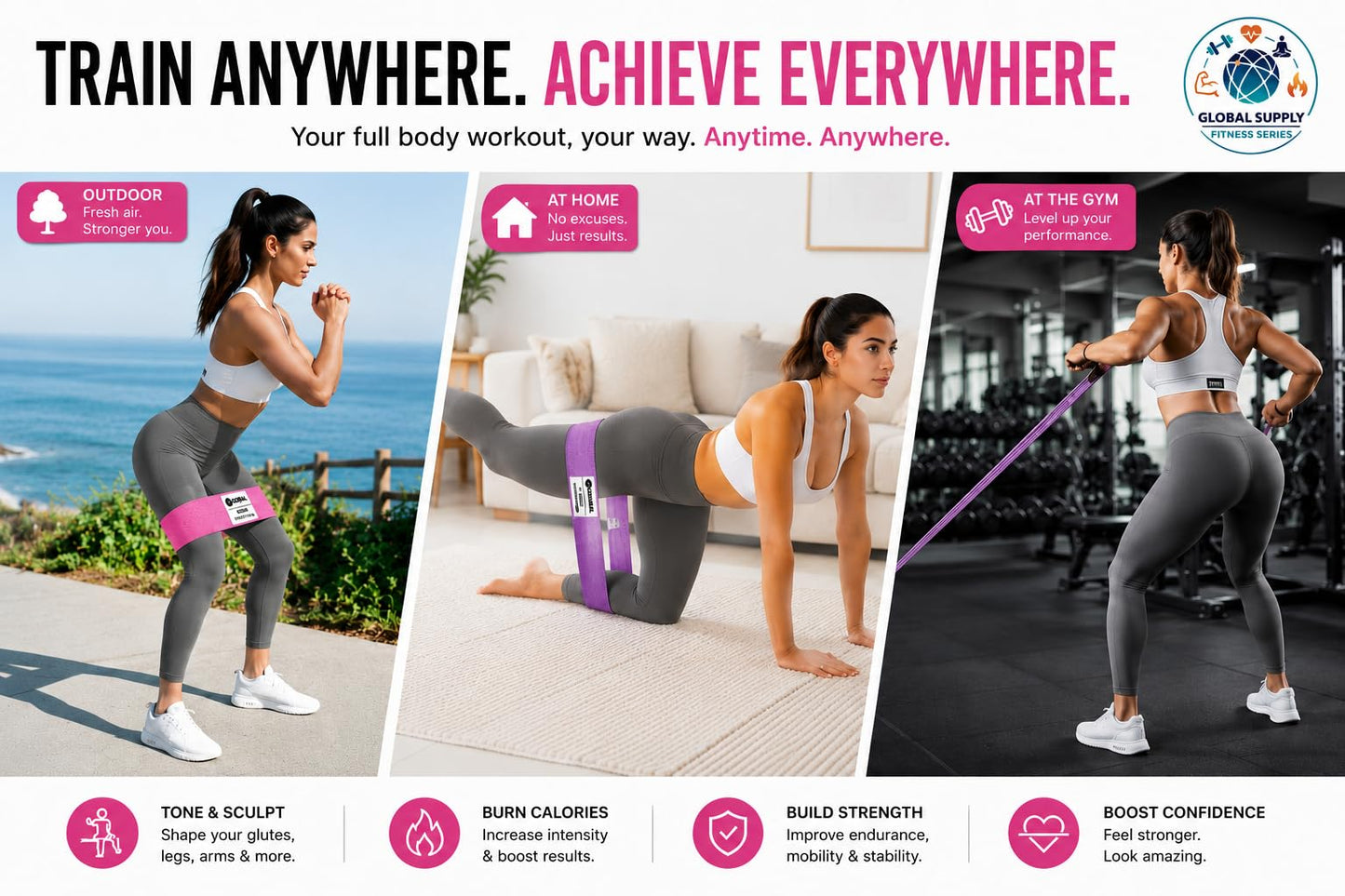 6 PCS Resistance Bands Set for Women – Fabric Booty & Long Exercise Bands with 2 Carry Bags, Door Anchor, Measuring Tape & Workout Guide for Full Body Workout