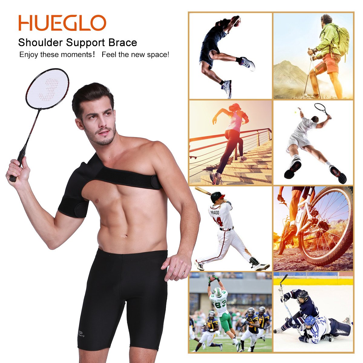 HUEGLO Shoulder Brace for Men and Women,Adjustable Shoulder Support for Torn Rotator Cuff,Shoulder Compression Sleeve for AC Joint Pain Relief,Dislocation, Bursitis,Large (Right)