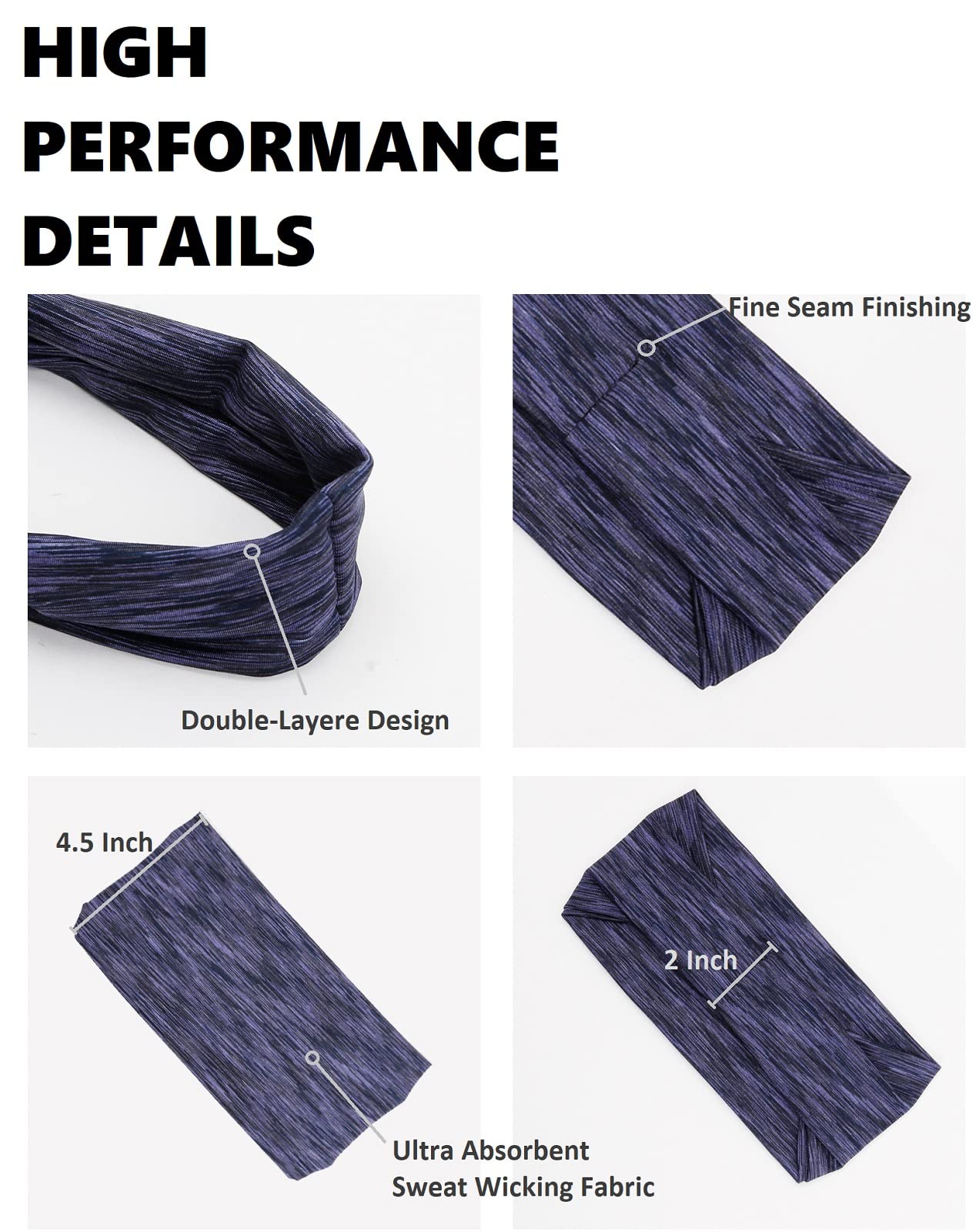 TERSE Sweat Bands Headbands for Women: Workout Headbands for Women Non Slip, Sweatbands for Sports Yoga Running