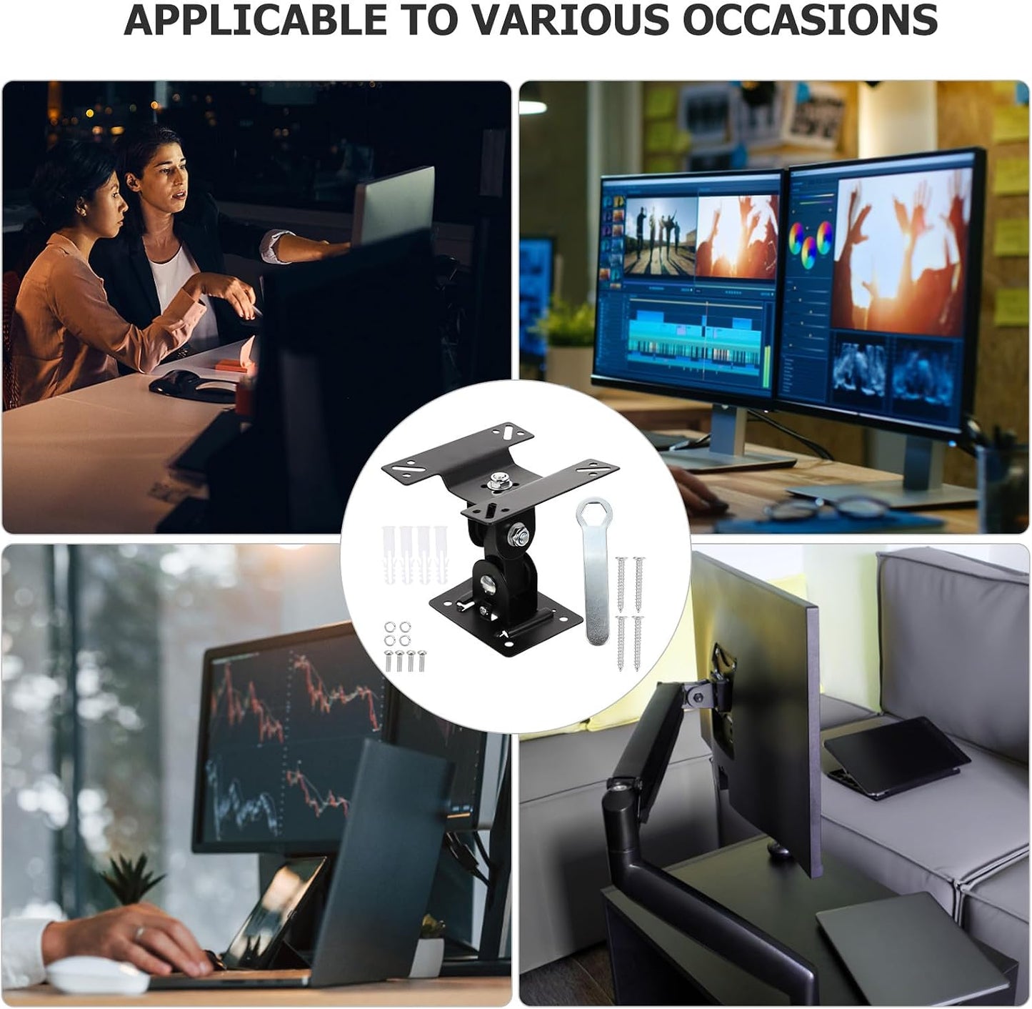 Uonlytech 360-degree 14-27 Inch Wall Mount Tv Bracket Rotatable Monitor Stand Metal Shaft for LCD Screens, Fixed Screen