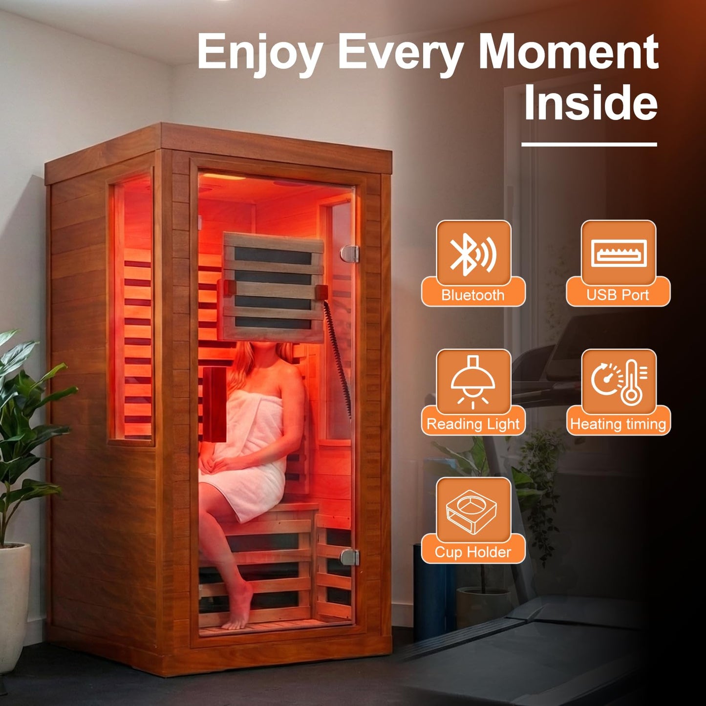 CedarLuma Full Spectrum Infrared Sauna with FDA-Certified 660nm & 850nm Red Light Therapy, Low EMF Carbon Fiber Heating Panels, Fast Heat-Up Canadian Hemlock 1-Person Indoor Sauna for Home, 1170W 110V