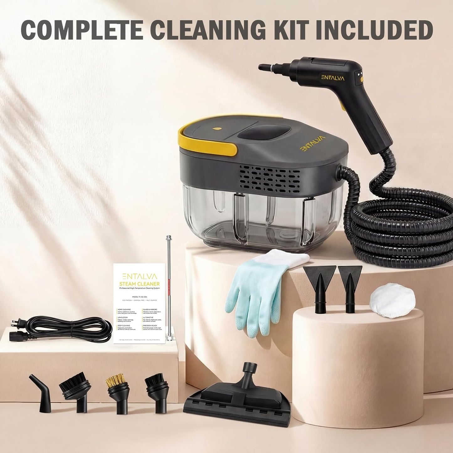 Skiennix Steam Cleaner - 1600W Handheld Steamer with 1.69QT Tank & 15 Accessories for Home Cleaning