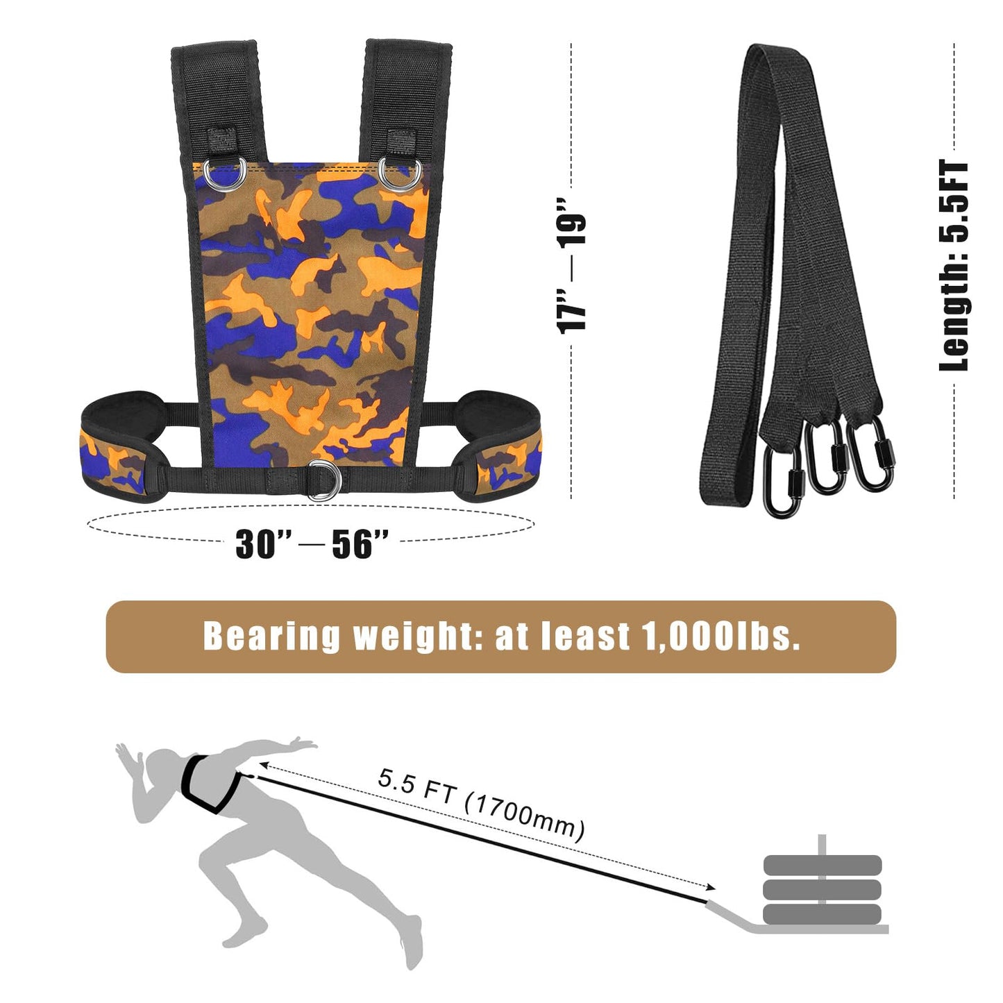 Dolibest Sled Harness for Fitness Resistance, Works with Tire, Sled and Parachute -Adjust Padded Shoulder Strap, Durable and Comfortable, Perfect for Running, Football Speed and Strength Training