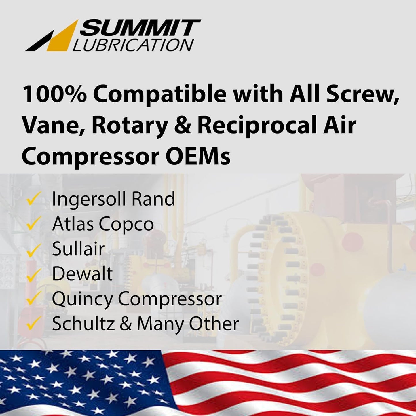 Kluber Summit FG Elite 150 | Fully Synthetic Air Compressor Oil, Food Grade 10000 Hour Rotary Screw Air, Vane, reciprocating air compressors and Vacuum Pumps Lubricating Oil 5 GL Pail. Made in USA