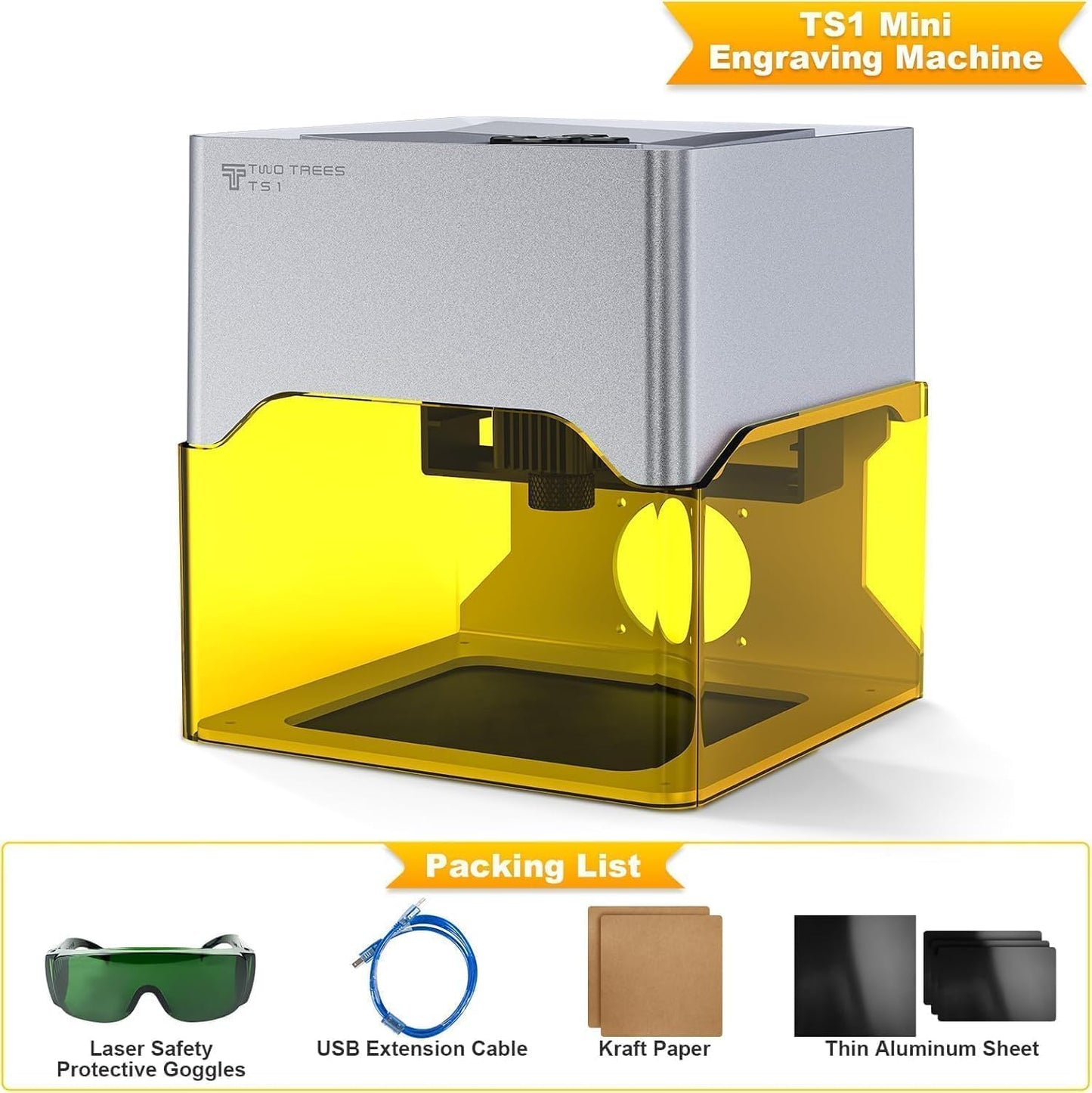 Twotrees TS1 Mini 3W Laser Engraver, Fully Enclosed Safe Design 80x80mm, 1kg Ultra-Portable Bluetooth APP Control for DIY Small Gifts Family Classroom