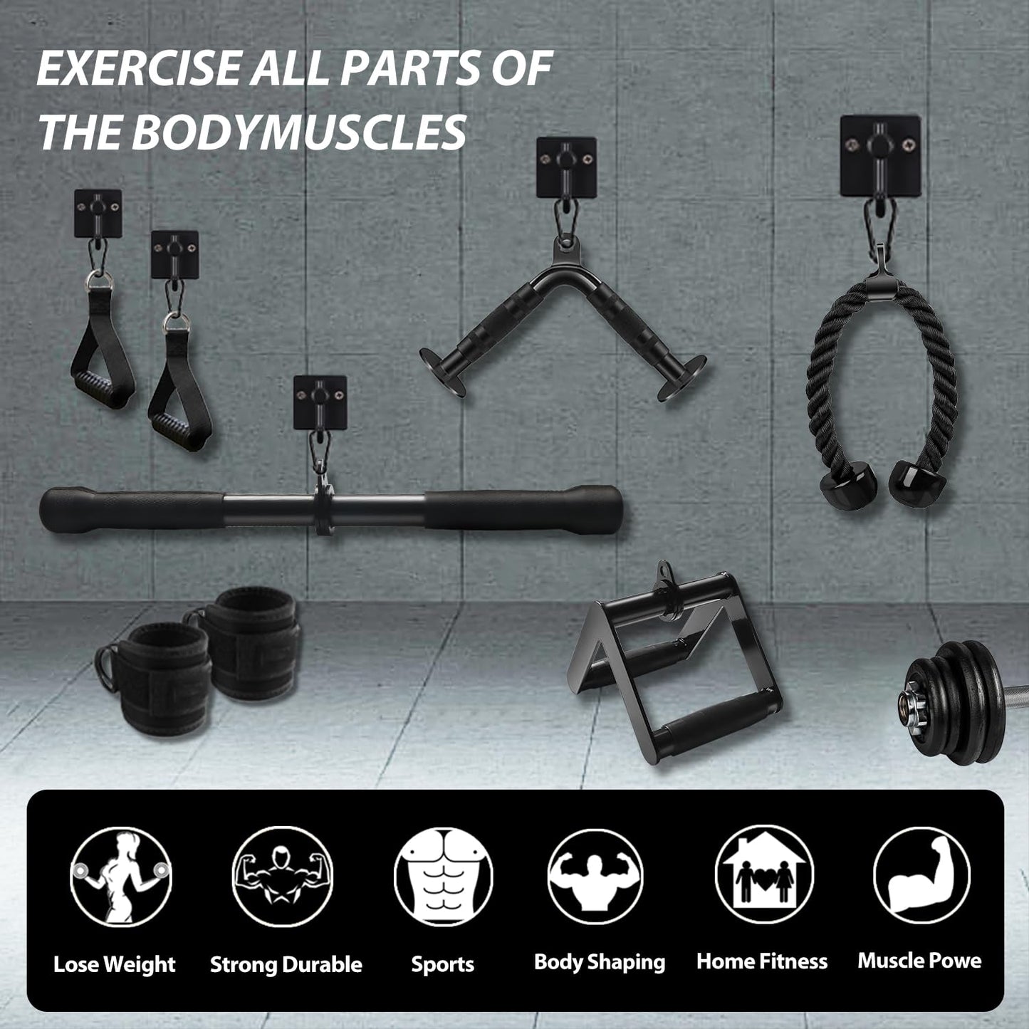 WNOEY LAT Pulldown Attachments, Cable Machine Attachment Gym Accessories, Cable Attachments for Gym, Home Gym Accessories