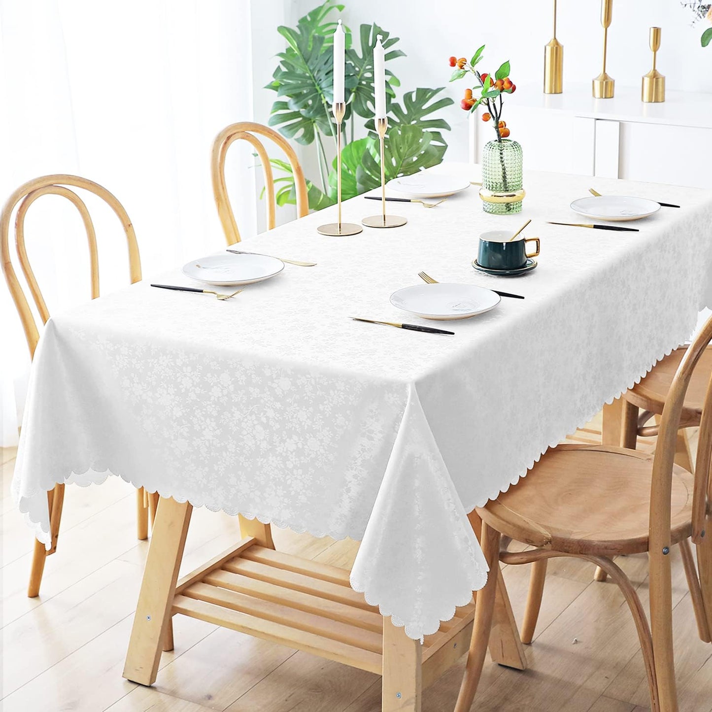 Smiry Rectangle Table Cloth, Waterproof Heavy Duty Vinyl Tablecloths, Wipeable Washable Table Cover for Kitchen and Dining Room (White, 60" X 140")