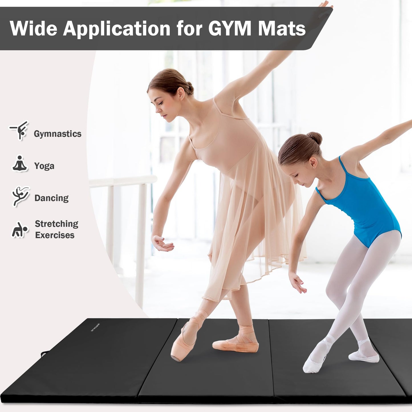 Fitvids Gymnastics Mats for Tumbling, 4'x8'x2" Folding Exercise Gym Mat with Carrying Handles High-Density Anti-Tear Martial Arts Fitness Aerobics Mat for Home Gym Yoga Pilates MMA Core Training, Graphite