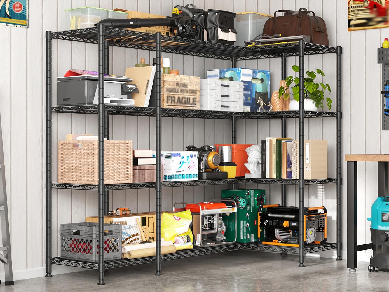REIBII 78.4" W Storage Shelves 1500LBS, Metal Shelving Unit Wire Shelving for Garage Storage Rack, Adjustable Metal Shelf for Pantry Commercial Kitchen Garage Shelves, 78.4" W x 11.8''D x 59''H