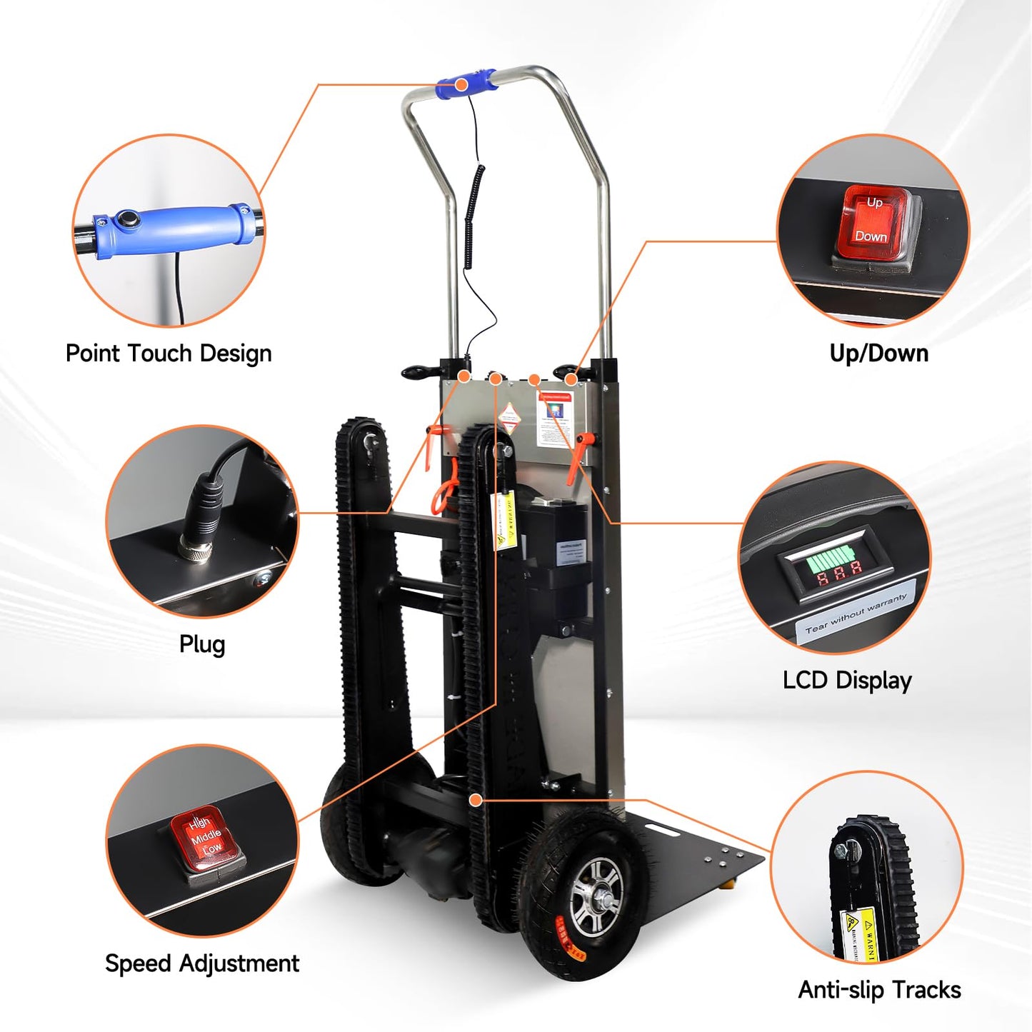 ROOMEDAL Electric Stair Climbing Dolly, 661lb 600W Powered Electric Stair Climbing Hand Trucks Dolly Cart with Rubber Tracks for Moving, Heavy Duty Stair Climber (Pure Black)