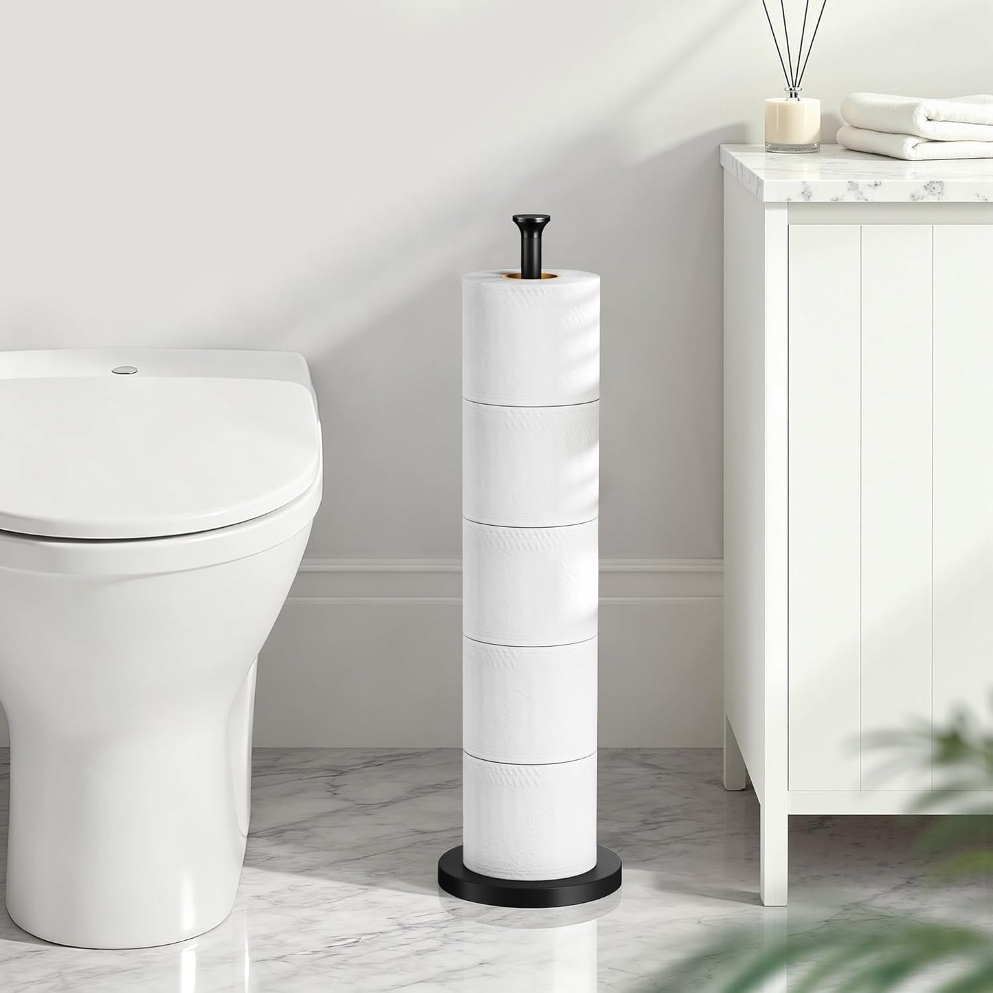Skiennix Toilet Paper Holder Stand - Free-Standing Stainless Steel Design with Reserve Function