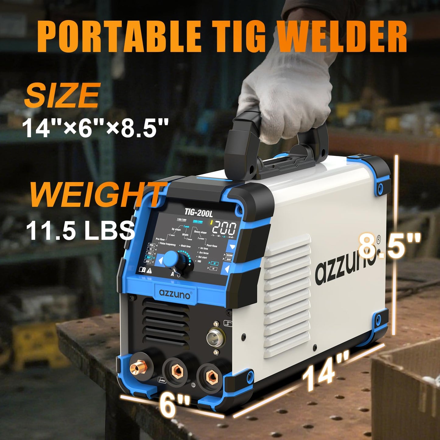 AZZUNO 200A TIG Welder With Pulse Cold, 5-in-1 DC HF TIG/PULSE TIG/COLD/SPOT TIG/STICK, 110V&220V Dual Voltage TIG Welding Machine with Large LED Display