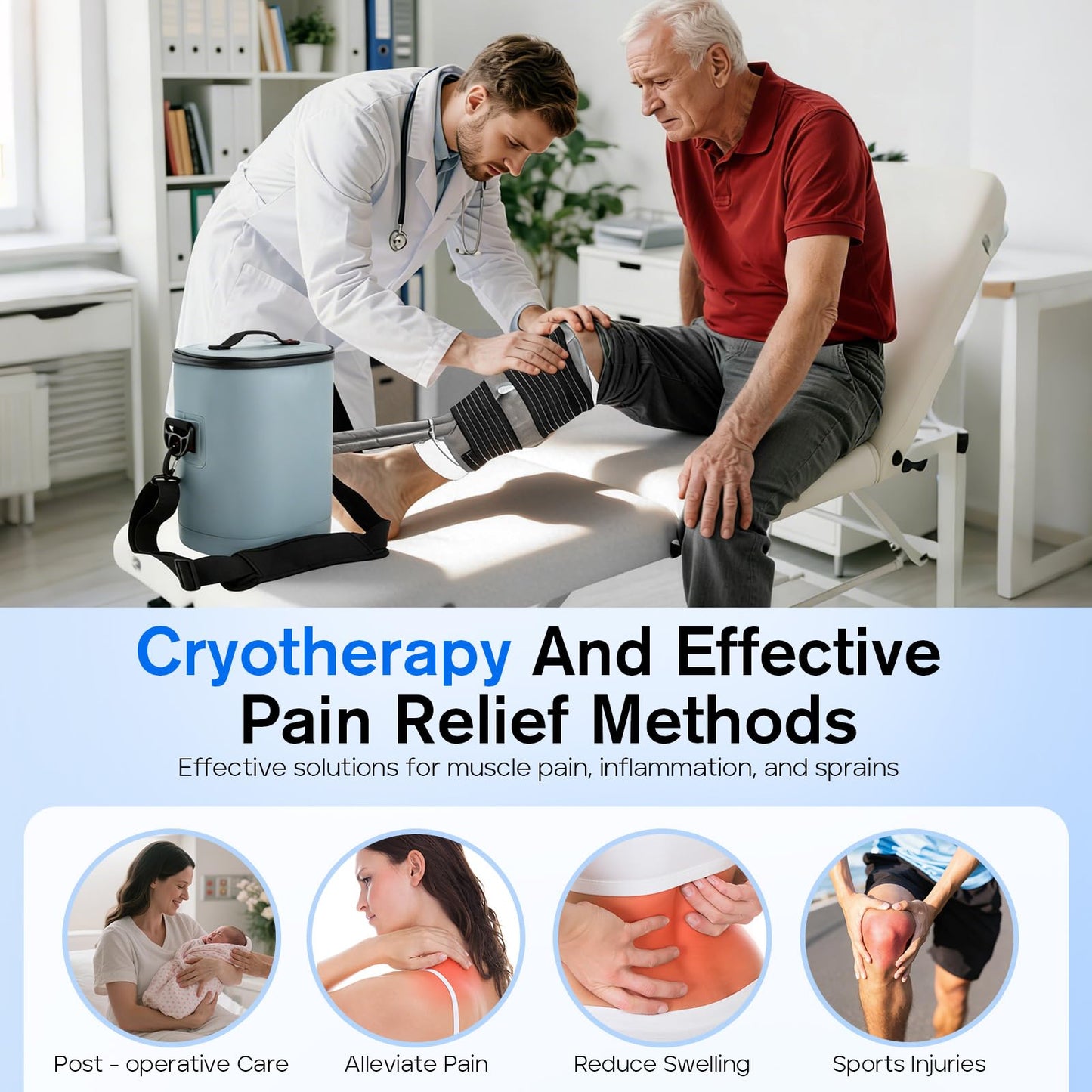 Portable Ice Machine for Knee After Surg – Customizable Knee Cold Therapy Machine with 6 Timer & 5 Flow Settings, 15 Quart Insulated Bucket, Ergonomic Fit, Ultra-Quiet Pump for Swelling Relief
