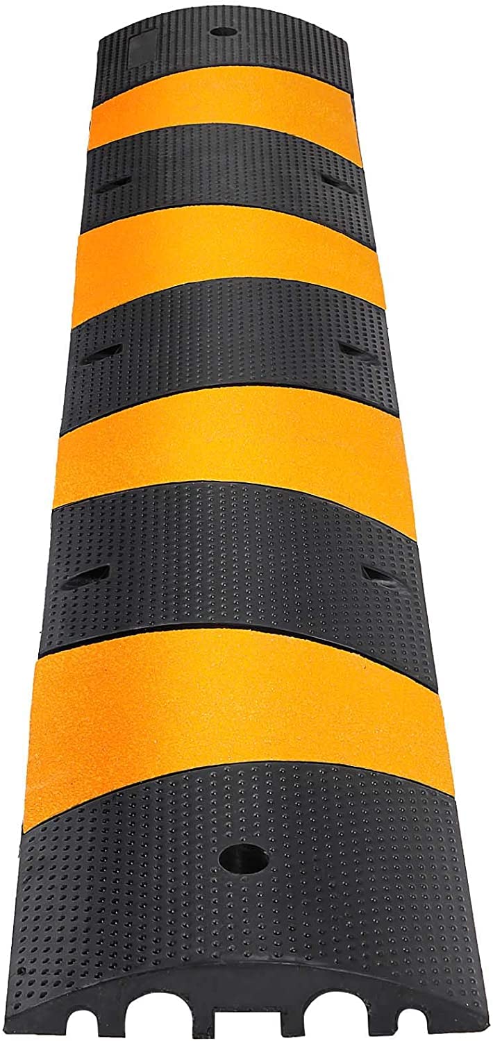 VEVOR 2PCS 6 FT Rubber Speed Bump Driveway, Heavy Duty Cable Floor Cord Protector Cover Ramp,2-Channel Speed Bumps for Road Garage Gravel Roads Asphalt Concrete, 72.4 x 12 x 2.4 Inch