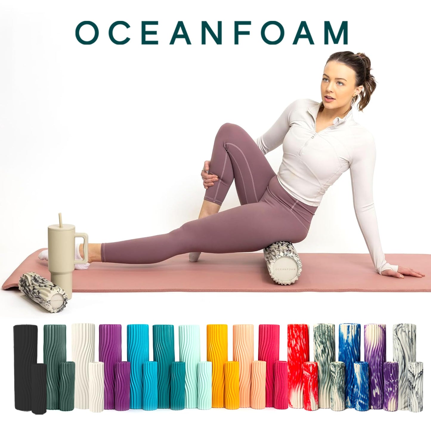 Oceanfoam Ripple Travel Foam Roller (11" x 3.35") Firm Mini Foam Roller for Physical Therapy, Deep Tissue Massage, Back Pain - High Density, Ergonomic Wave Textured - Yoga, Exercise (Black Marbled)