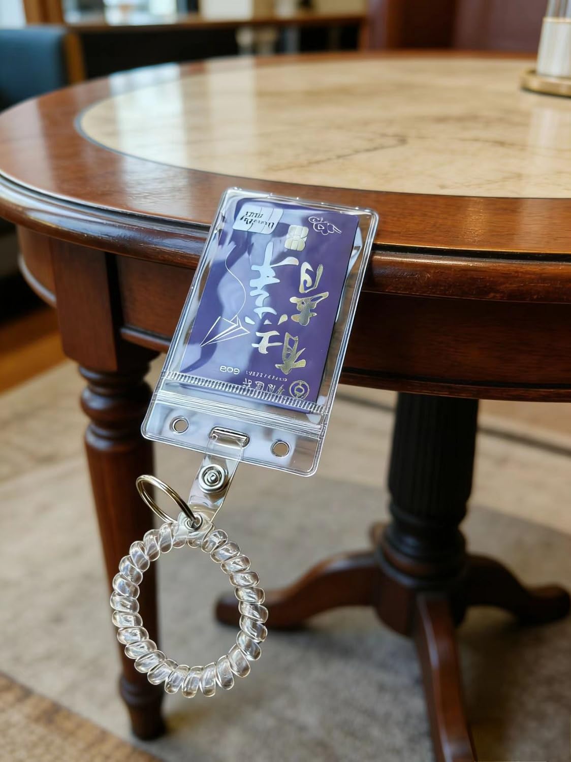2Pack Wrist Coil ID Badge Holder with Stretchable Spiral Wristband Key Ring, Vertical PVC Credit Card Holders