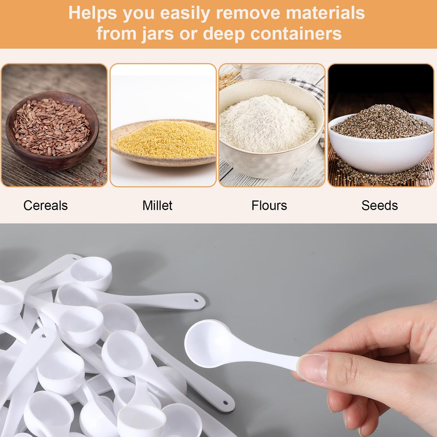 Maxdot 200 Pcs Teaspoon Measuring Spoons Bulk Reusable Plastic Scoop Measuring Spoons Long Handle Plastic Scoop for Cosmetics Coffee Sugar Spices Protein((5 ml / 5 cc/ 1 Tsp)