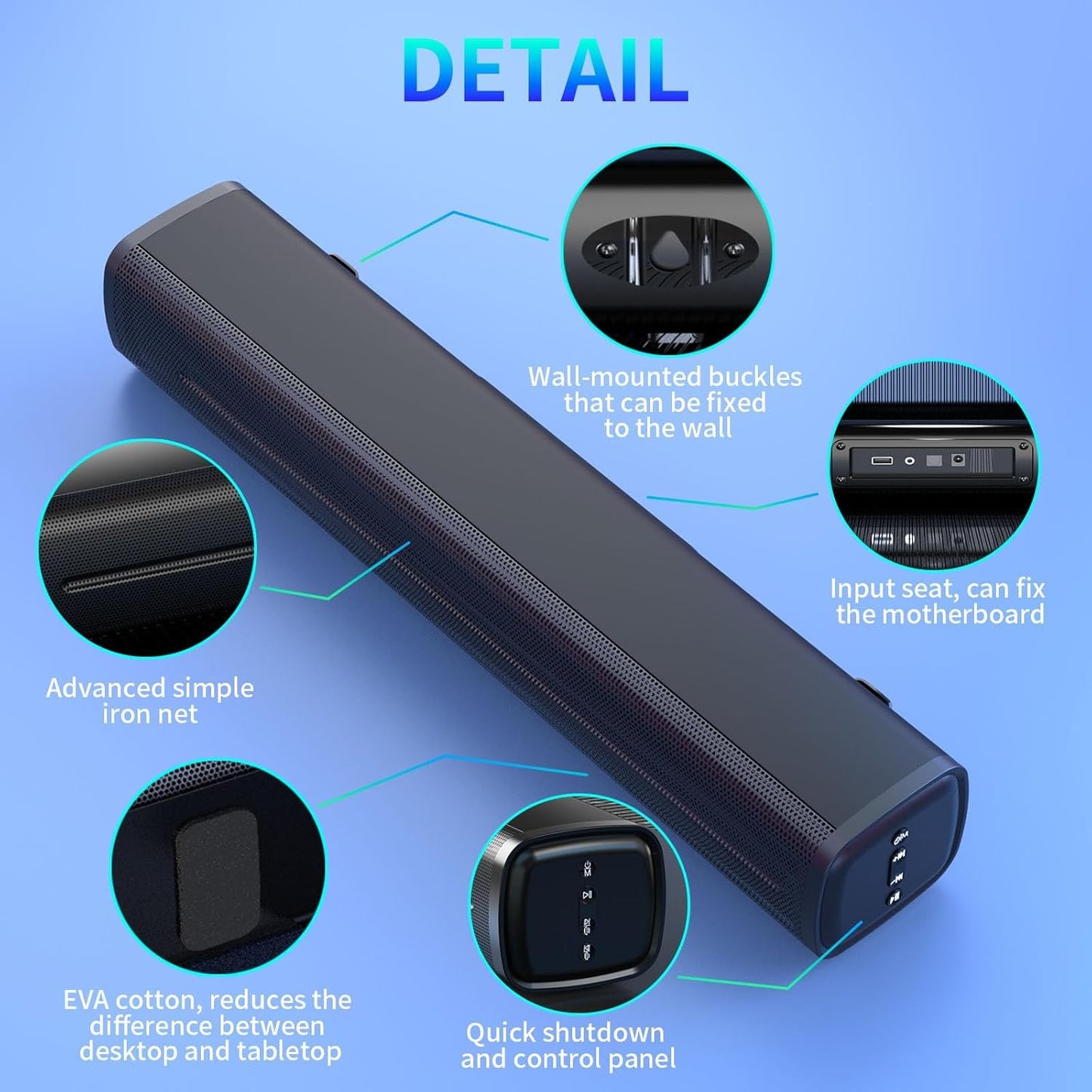 Jierben 50W Sound Bar for Smart TV, Sound Bar, Bluetooth Soundbar for TV, Surround Sound Speakers