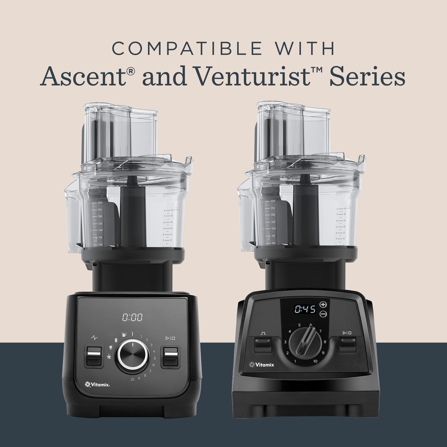 Vitamix 12-Cup Food Processor Attachment with SELF-DETECT, BPA-Free, with Multi-Use Blade and Two Reversible Discs, Compatible with Ascent and Venturist Series Vitamix Blenders