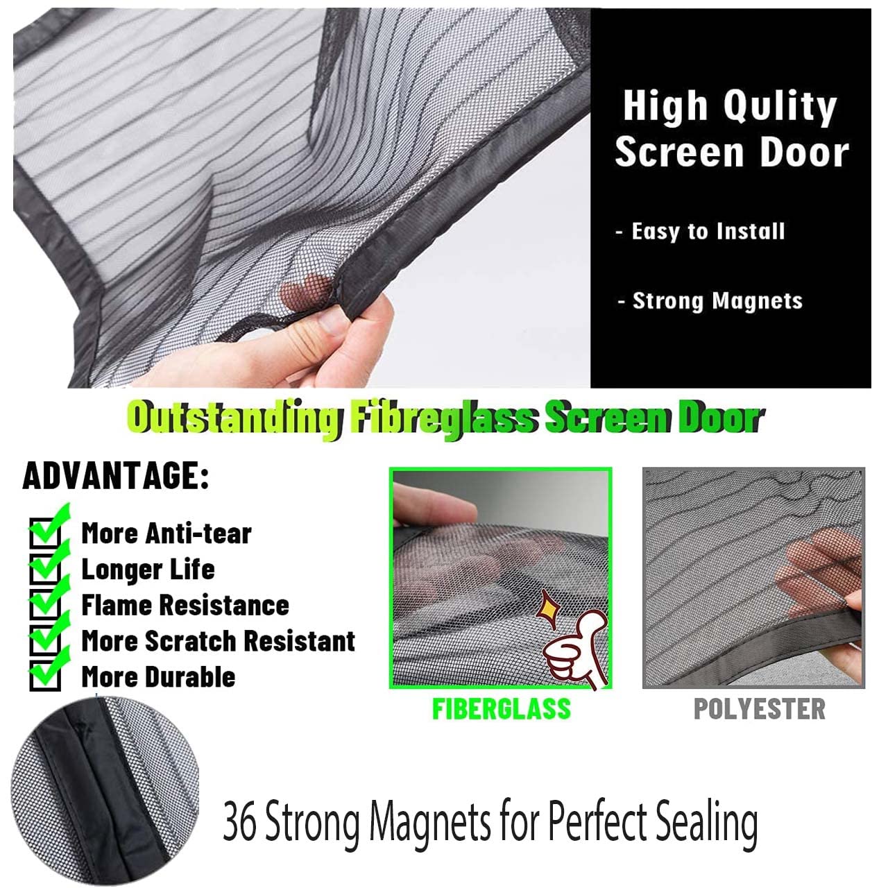 Magnetic Garage Door Screen 18x9ft for 2 Car Garage Retractable, Durable Heavy Duty Fiberglass Screen Mesh with Strong Magnets for Garage Door, Easy to Install (18x9ft Black)