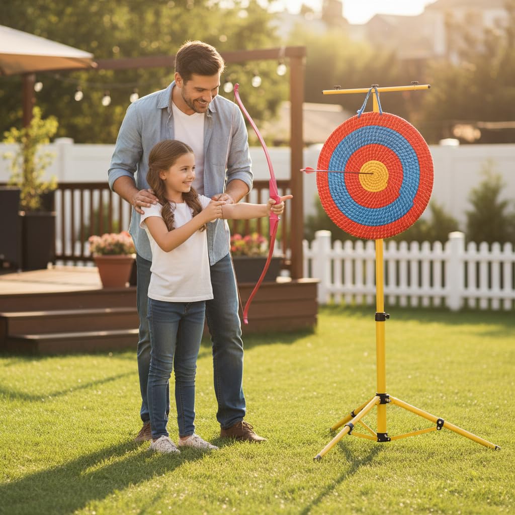 Archery Target Stand for Backyard Targets Shooting Adjustable Foldable Adjustable Hanging Traditional EVA Straw Targets Stand Multi-Application Brackets (Yellow Archery Stand)