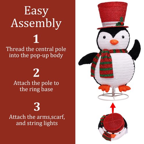 Lighted Christmas Tinsel Penguin, Pop Up Outdoor Christmas Holiday Decoration, 30Inch Light Up Penguin with LED Lights for Indoor Outdoor Xmas Holiday Garden Yard Lawn Decor