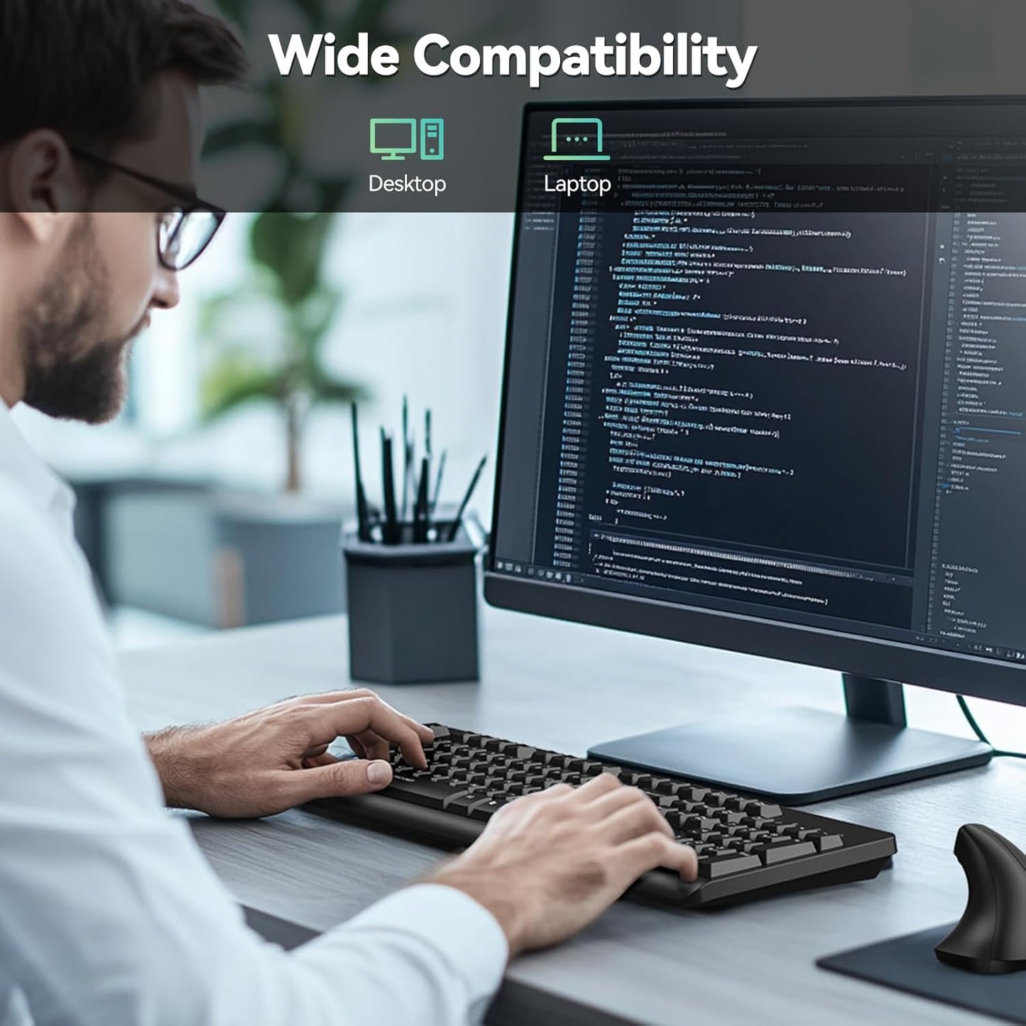 TECKNET Life,Spill-Resistant,2.4G Wireless Keyboard and Mouse Combo, Full-Size Ergonomic Keyboard & Optical Mouse
