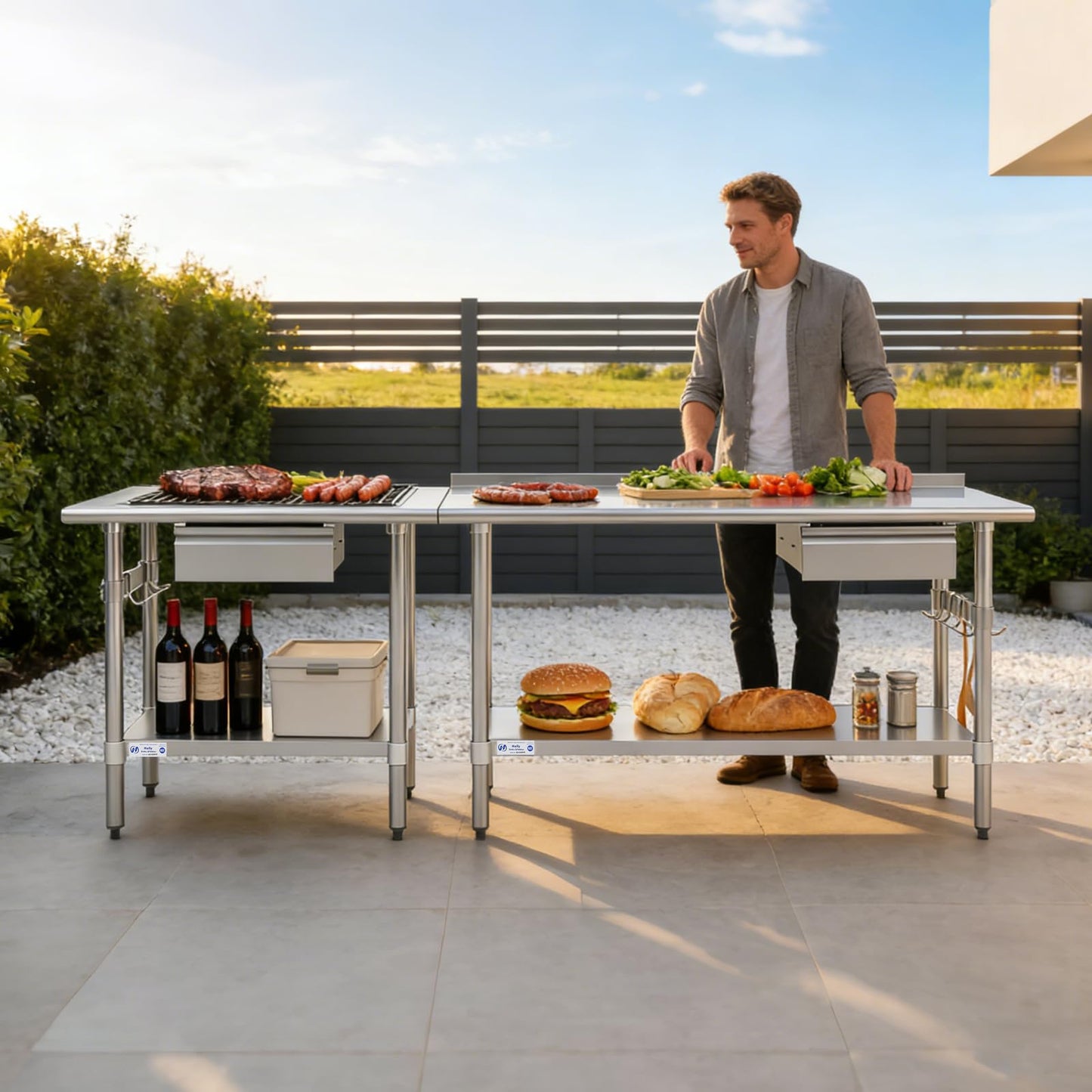 Hally 24 x 60 Inch Stainless Steel Prep Table, NSF Certified Commercial Kitchen Work Table with Drawer, Removable Stainless Steel Pan, Undershelf and Removable Hook for Restaurant Home Garage