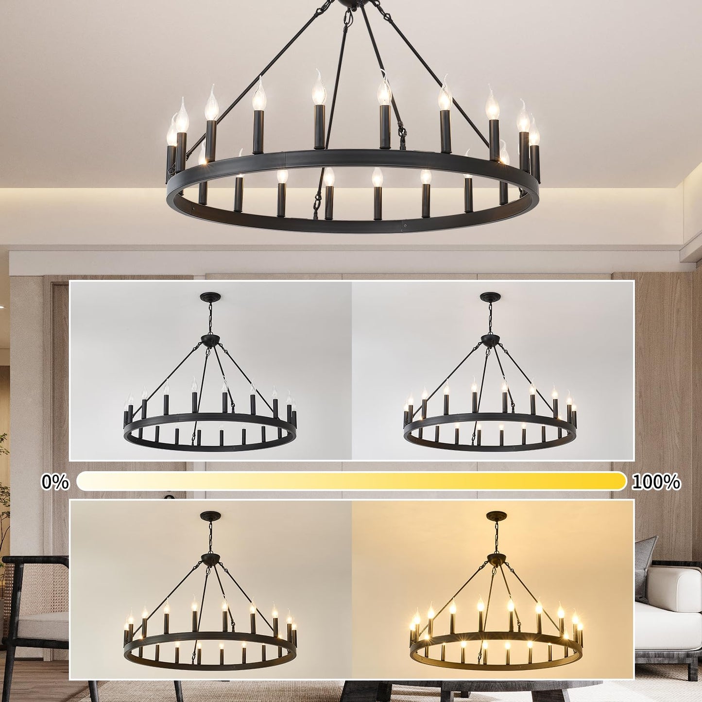 ZBMYRBZJ Black Wagon Wheel Chandelier 40 inch,20-Light Farmhouse Wagon Wheel Chandeliers Round Industrial Ceiling Light fixtures for Porch high Ceilings Living Dining Room Foyer Entryway
