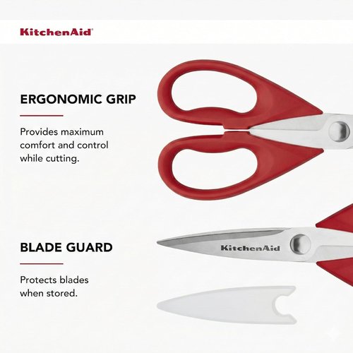 KitchenAid All-Purpose Kitchen Shears - Durable Stainless Steel Scissors with Soft Grip Handle | 8.72 Inch, Red