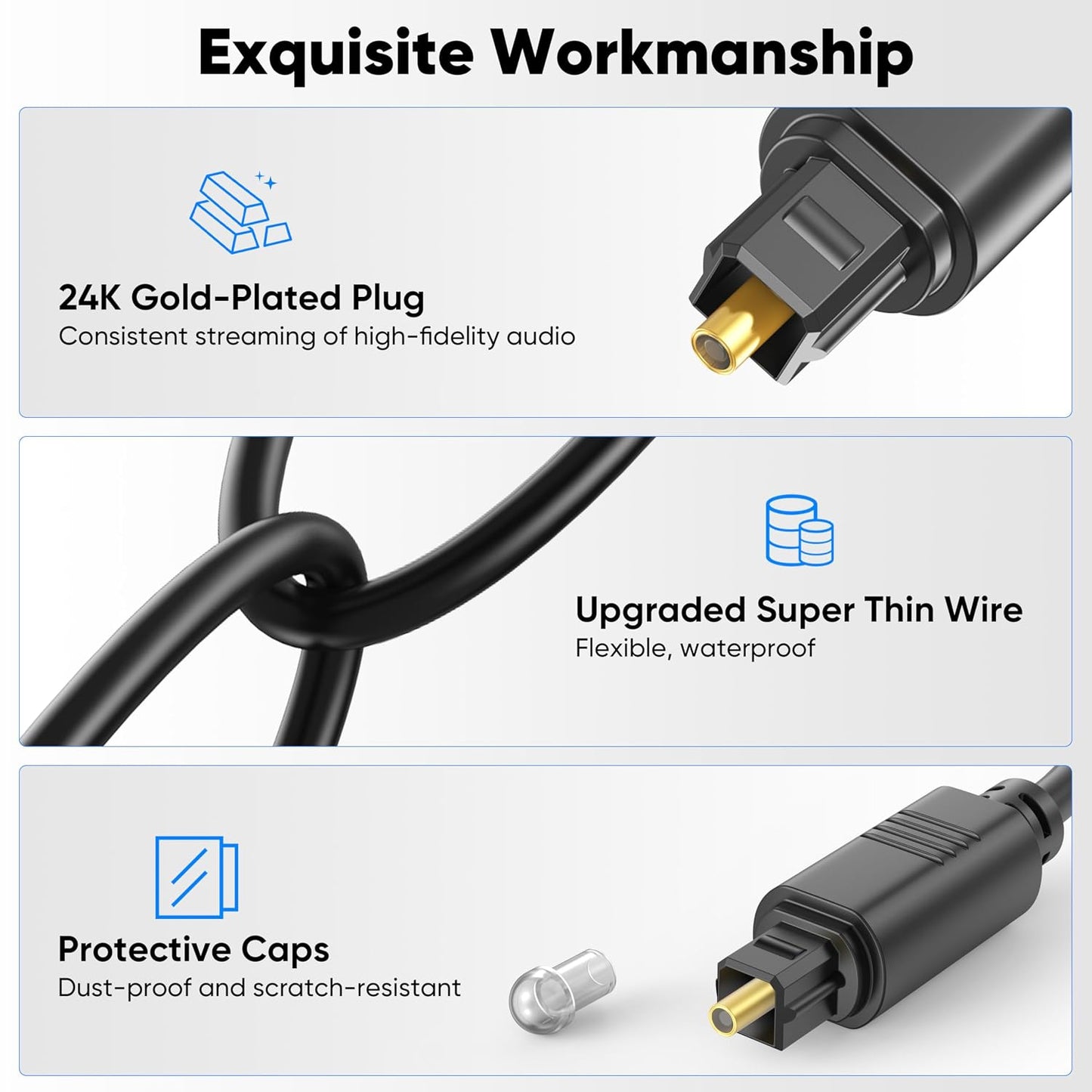 3 PS4 Digital Optical Audio Cable Feet, Spdif Fiber Optic Short Cord, Toslink for Soundbar TV Xbox Home Cinema
