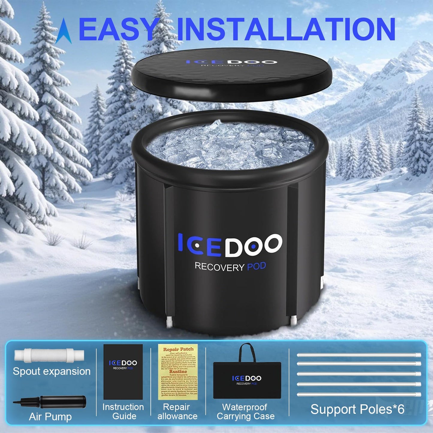 Wxtkkom Ice Bath Tub for Athletes, 119 Gallons Hot & Cold Plunge Tub with Cover for Recovery, Cold Water Therapy, Multiple Layered Portable Hot Tubs for Water Therapy, Bathtub Walls & Surrounds
