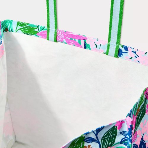 Lilly Pulitzer 18" x 17" Eco Tote, Market Shopper Bag, Oversize Reusable Grocery Tote with Comfortable Shoulder Strap (Endless Summer)